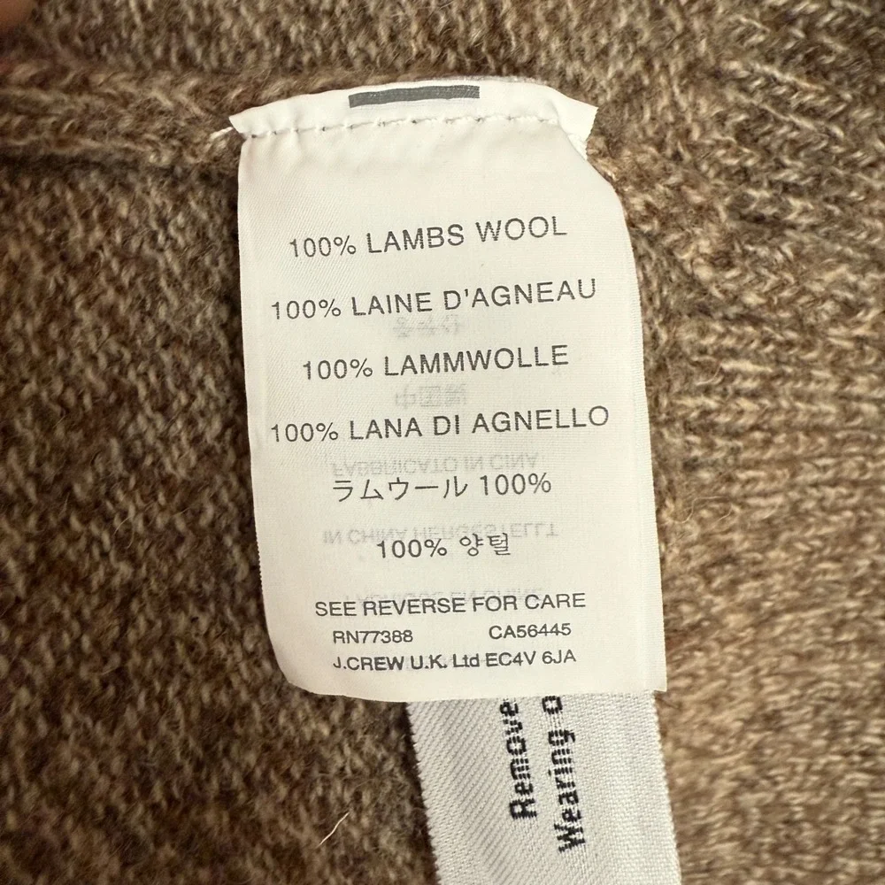 J.Crew Lambswool Shawl Collar‎ Sweater Brown Large 100% Wool Pullover